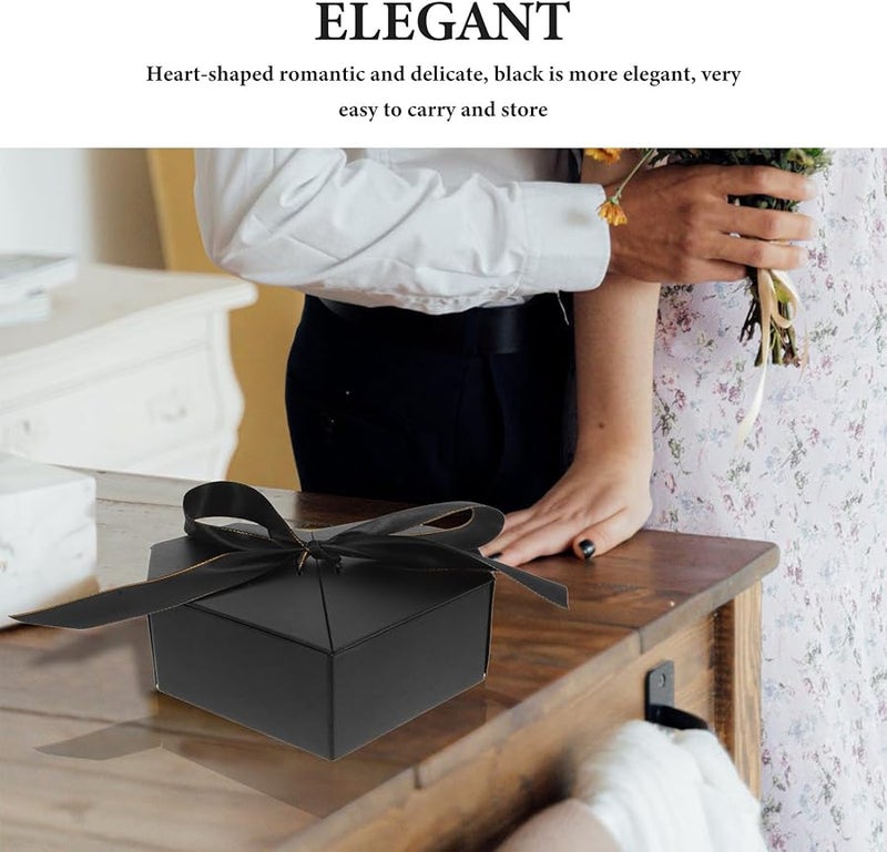 Heart Shaped Floral Gift Box with Black Ribbon for Valentine Wedding Anniversary - Image 3